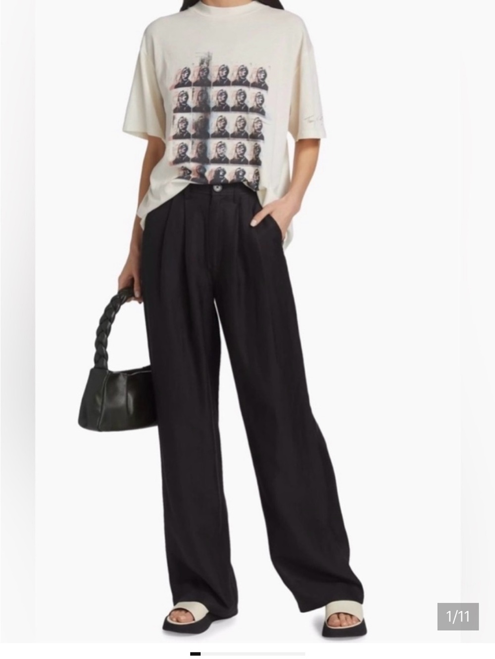 NWOT ANINE BING Carrie Pleated-Front Pants Linen Blend Black Size 42 (12)